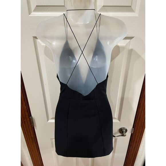 Nasty Gal Black Plunge Neck Mini Dress XS Polyester Viscose Spaghetti Straps Cro - Picture 5 of 7